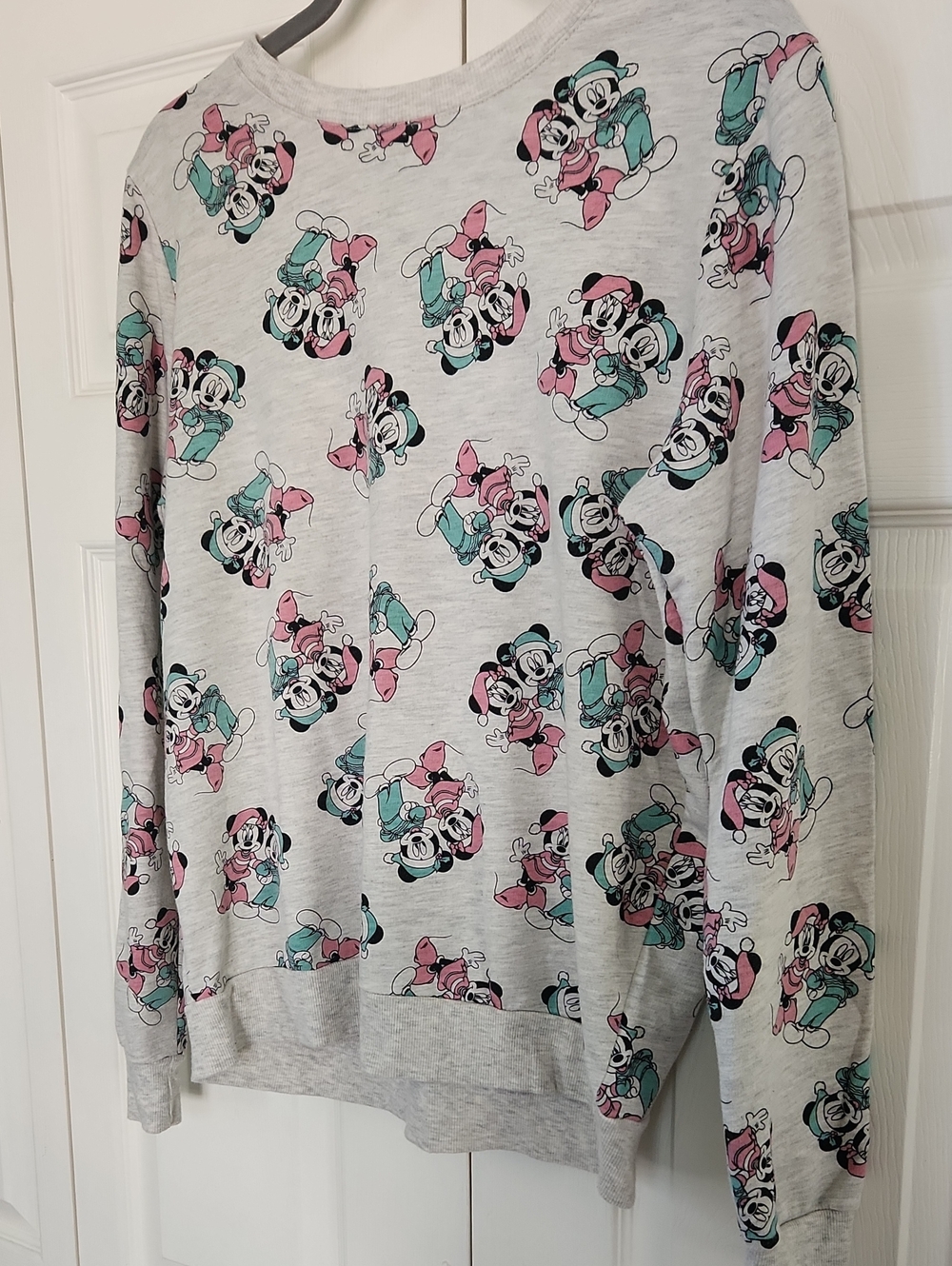 Disney Gray Crewneck Sweater with Pink and Teal Minnie Mouse Print